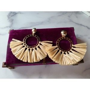 Straw Hoop Dangling Pierced Earrings